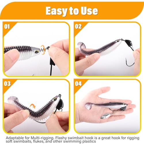 Dovesun Weighted Swimbait Hooks 3/0, 1/5oz Underspin Fishing Hooks, 10pcs