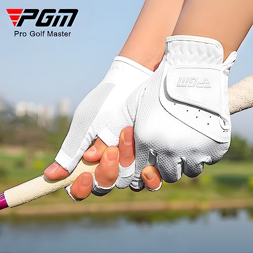 PGM Women's Golf Glove One Pair - White Pink, Open-Finger, Breathable Mesh, Improved Grip, X-Small