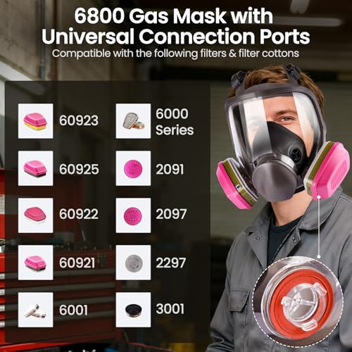 Full Face Respirator Mask with 60926 Filters - Reusable 6800 Full Face Gas Mask Survival Nuclear and Chemical for Spray Paint, Epoxy Resin, Polishing, Sanding, Welding