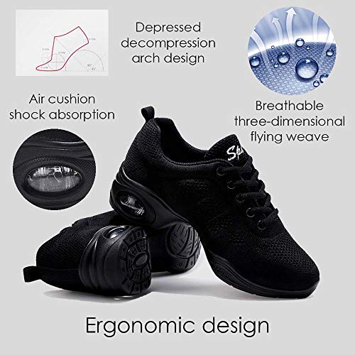 CERYTHRINA Women's & Men's Jazz Sneakers with Air Cushion, Black, 8 Women / 7 Men