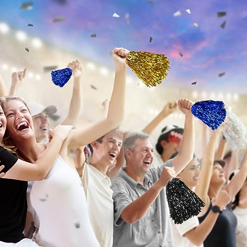 Blue Cheerleading Pom Poms Set 12PCS Metallic Foil Sports Cheer Accessories