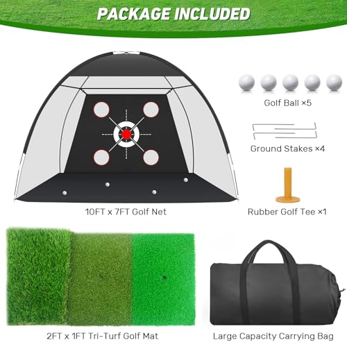 10x7FT Golf Net with Practice Mat - Indoor/Outdoor Training Aid