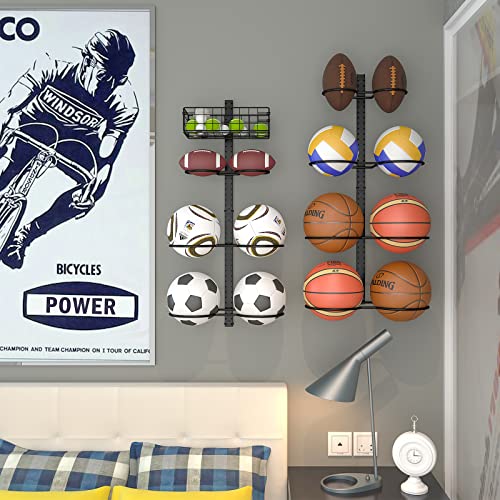 Height-Adjustable Wall-Mounted Basketball Rack for 14 Balls