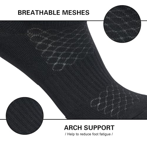 Mens Cotton Cushioned No Show Socks Medium-Large 6 Pairs Black - Athletic Low Cut Socks