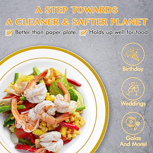 Gold Disposable Plastic Plates Set - 100 Pack | 10 & 7 Inch Party Tableware