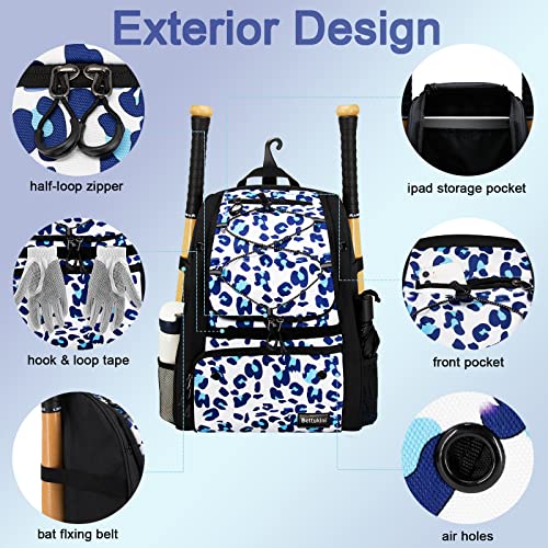 Bettukini Leo-Print Youth Softball Bag Baseball Equipment Backpack with Shoes Compartment