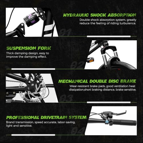 26 Inch Folding Mountain Bike - 21 Speed Dual Disc Brake - Black