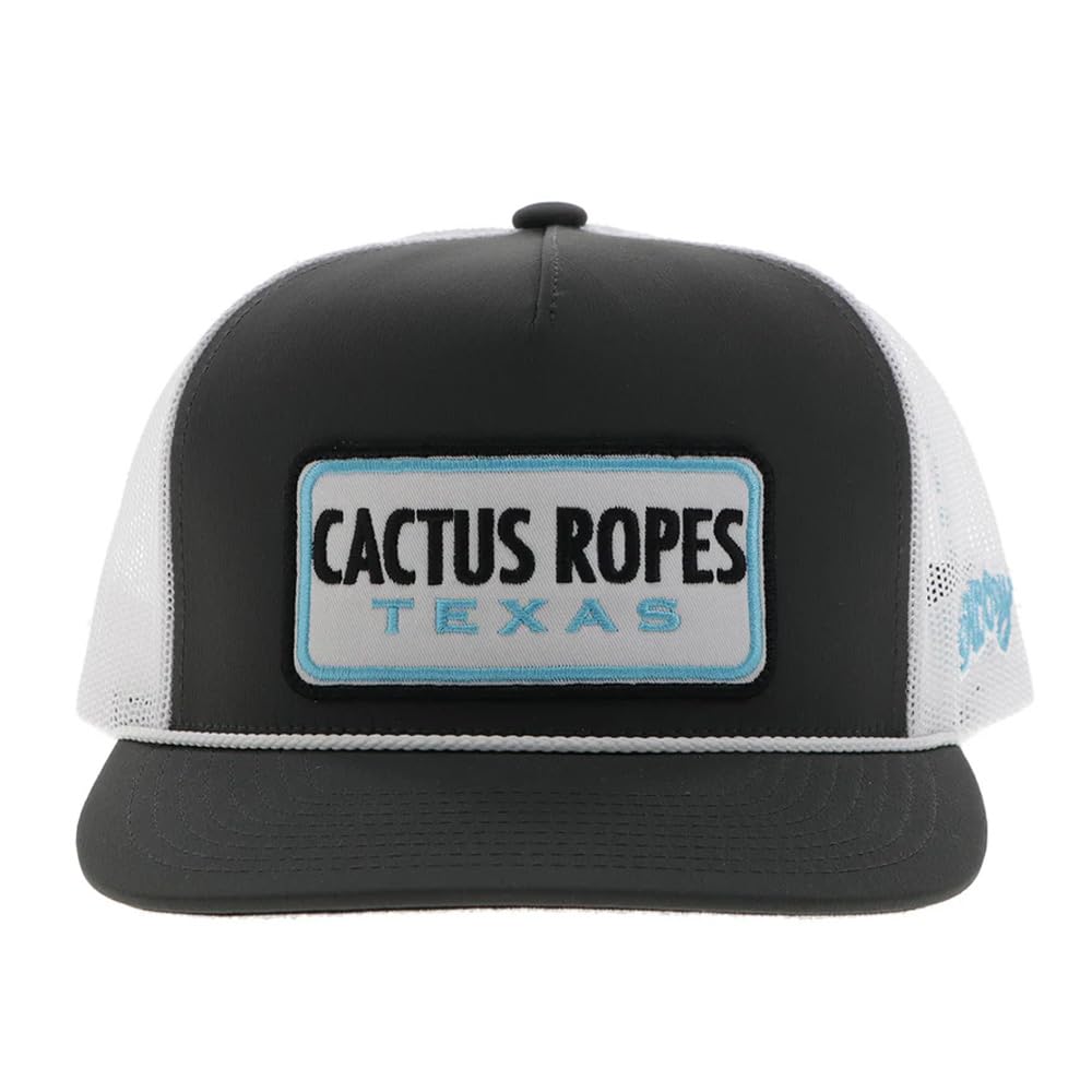 HOOEY Cactus Ropes Texas Patch Trucker Hat for Men – Adjustable Snapback Mesh Baseball Cap - Breathable Mesh - Western Trucker Hat for Ranch, Work, & Everyday Wear - One-Size - Charcoal/White
