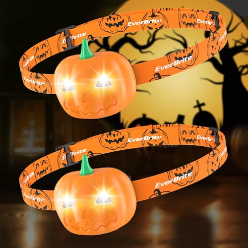 Pumpkin Headlamps for Kids - 2 Pack with Spot & Strobe Modes