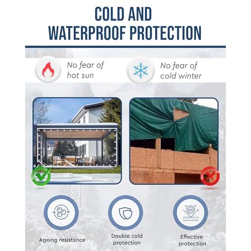 FoundGo Clear PVC Vinyl Tarp - 7'x8' - 14 Mil Thickness - Transparent Polytarp with Metal Grommets - Waterproof, UV & Tear Resistant - Ideal for Protection Against Cold Weather & Elements