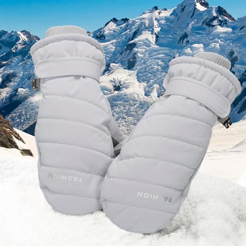 Waterproof Winter Ski Mittens for Men & Women - Light Grey, Medium