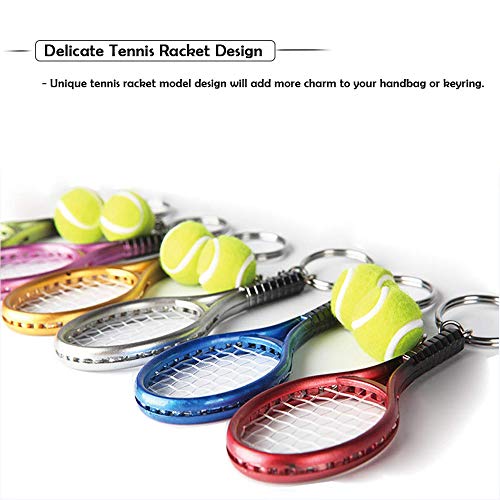 Mini Tennis Racket Keychain - 18 Pcs Split Ring in 6 Colors