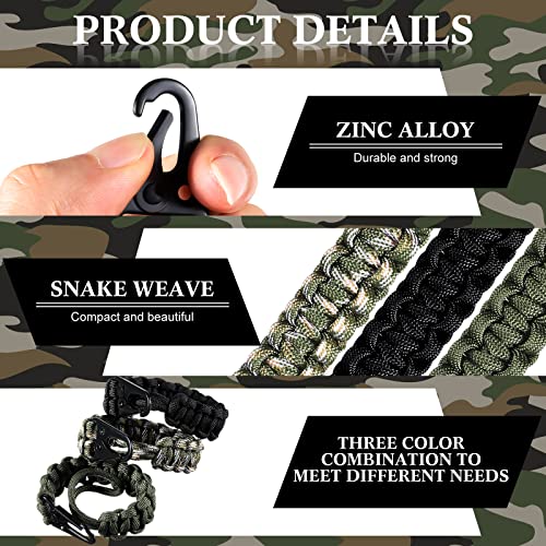 550 Paracord Lanyard Keychain - Black, Green, Camouflage Green - 3 Pcs