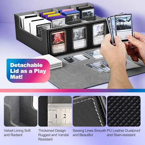 UAONO 4-Row Trading Card Storage Box with Commander Display, Black & Gray