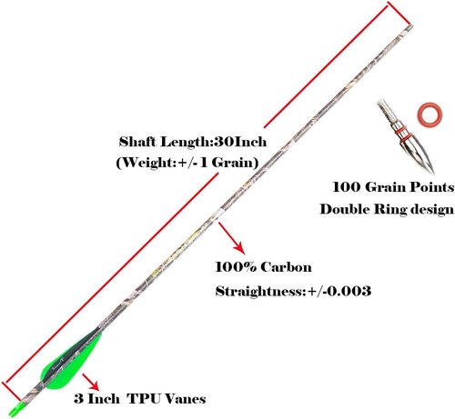 Archery Carbon Hunting Arrows - 28" 30" Spine 300 340 350 400 | Camo Arrow Shafts, Pack of 12