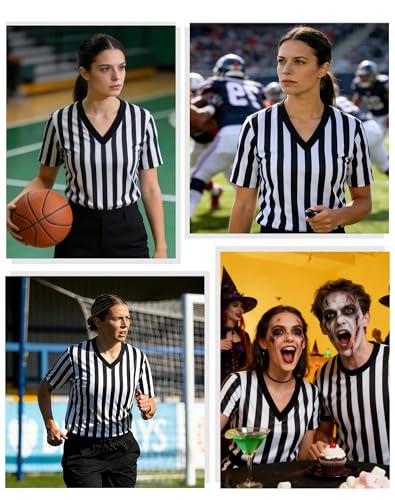 Women's V-Neck Referee Shirt - Black & White / Small