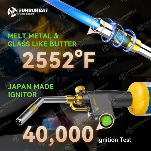 Heavy-Duty Propane Torch Head with Metal Handle & Auto-Igniter - for Propane/MAPP Gas (Cylinder Not Included) - Industrial Torch for Welding, Soldering, Brazing