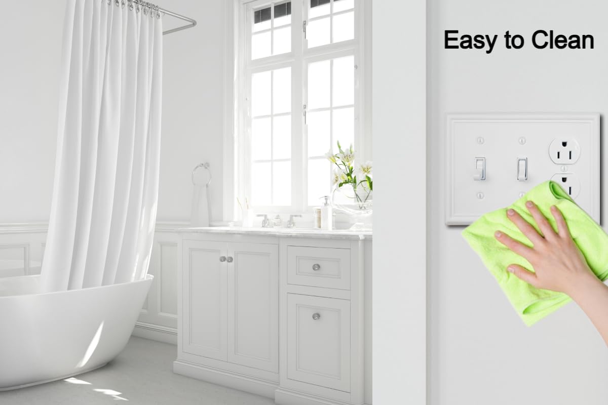 OKAWYC Double Toggle/Single Duplex Light Switch Cover Luca Metal Wall Plate, 2-Pack White 3 Gang, Light Switch Cover Outlet Cover Decorative Wallplate, Durable