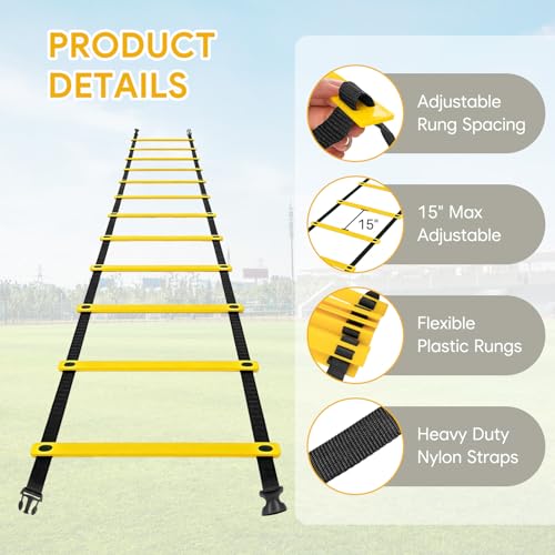 20ft Agility Ladder with Carry Bag - Adjustable Rungs for Training