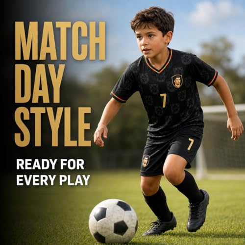 Kids Soccer Jersey Set with Shirt Shorts Socks & Kneelet - Age 8-9 Boys Girls Birthday Gift