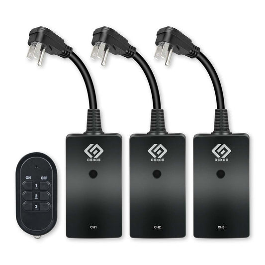 OSKOS Outdoor 3 Pack Outlets with Wireless Remote Control, 0.5ft Power Cord, Black.