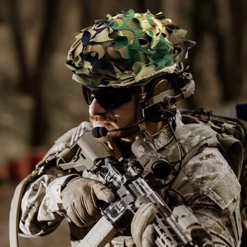 Tactical Helmet Cover - 3D Leaf Camo, Adjustable Fit - Woodland