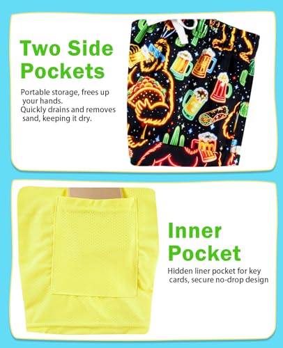Boys Swim Trunks with Compression Liner - Neon Happy Gorilla, 10-12 Years