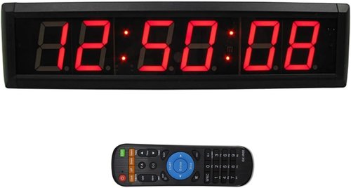 Large Digital Wall Clock by [Brand Name] - LED Stopwatch Timer with Remote Control | 12/24 Hour Format, Red (16.3" x 3.9")