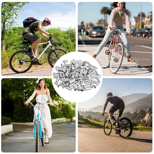 100 Pcs Aluminum Bike Brake Cable End Caps - 5mm Silver