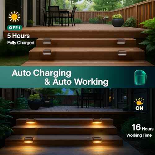 Solar Deck Lights Outdoor 16 Pack, Peel And Stick Deck Railing Lights, Long-lasting & Durable Waterproof For Outdoor Stairs, Step, Fence, Yard, Balcony, Patio, Railing, Garden & Pathway, (Warm White)