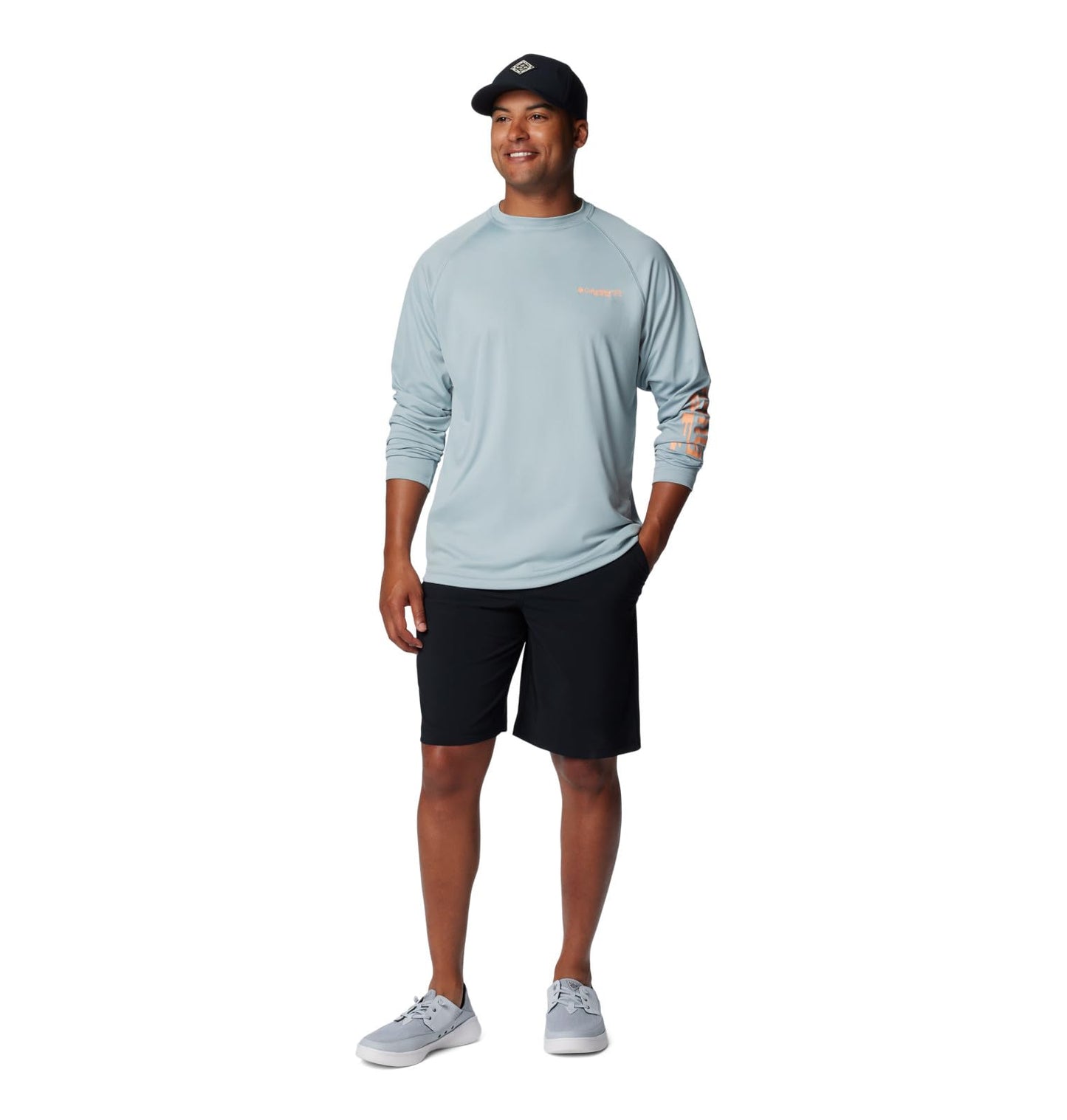Columbia Men's PFG Terminal Tackle Long Sleeve Fishing Shirt, Crushed Blue/Bright Nectar Logo, 2X