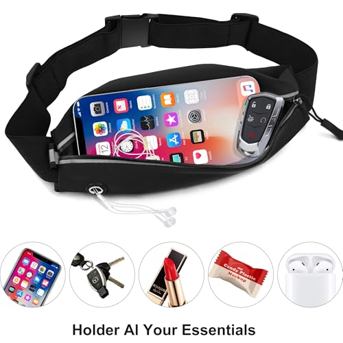 Running Belt Fanny Pack - Lightweight Waterproof Bag for Men & Women - Black