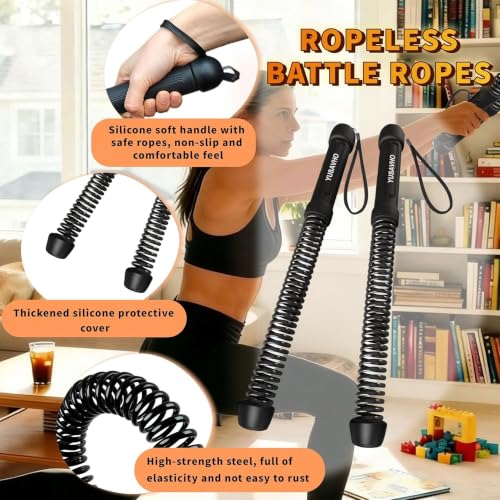 Cordless Battle Ropes for Home Gym - Ropeless Weighted Rope - Black
