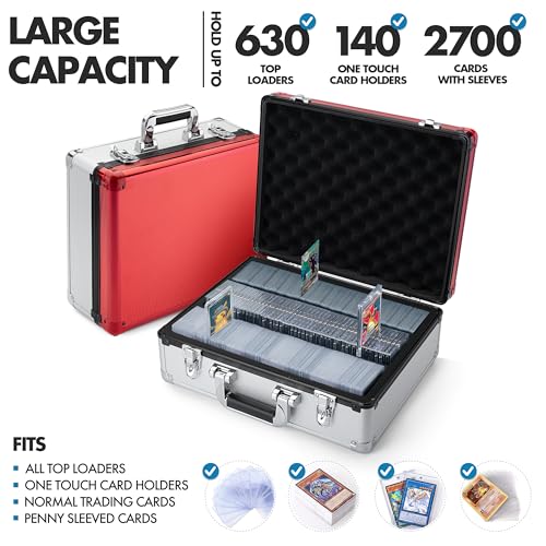 FunGuys Toploader Storage Box for Trading Cards, 3 Rows, Red & Silver, 15.4 x 11.8 x 6.3 Inches