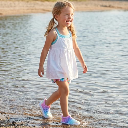 WateLves Toddler Water Shoes 12 Little Kid Fishscales Quick Dry Aqua Sneakers for Beach & Play