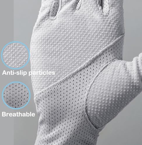 UV Sun Protection Fingerless Gloves for Women - Blue & Beige, Medium