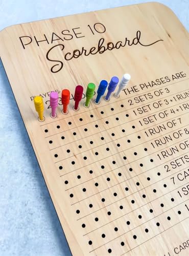 VDhwter Wooden Phase 10 Scoreboard and Round Tracker - 1pc Family Game Accessory
