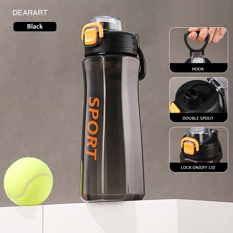 24oz Leak Proof Sports Water Bottle with Dual Spout - Black