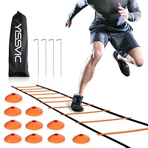 Agility Ladder and Cones Set - 20 Feet with 12 Rungs, Carry Bag & 10 Cones