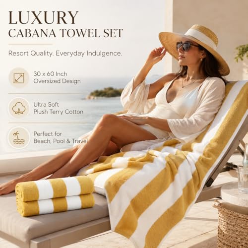9Threads Premium Yellow & White Beach Towel Pack - Soft, Fast-Drying Cotton, 30x60 Inches