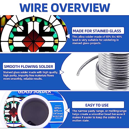 60/40 solder for stained glass,Industrial grade Solder for Glass Artisans,Dia 3mm (0.125") 1LB(1)