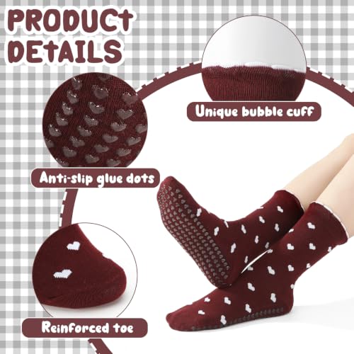 Cute Ruffle Pilates Grip Socks - Solid Heart Gingham Series