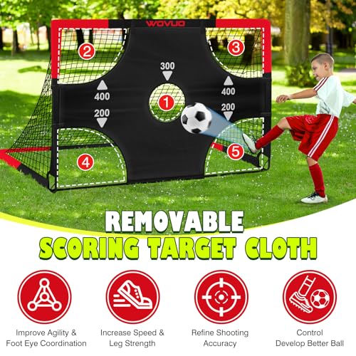 Kids Soccer Goals Set of 2 - 6x4 ft Portable Soccer Net & Accessories - Black Red