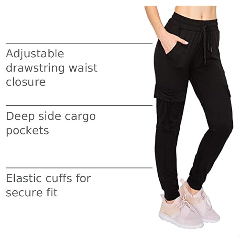 Women's Cargo Jogger Pants Large Black - Soft Street Casual Sweatpants