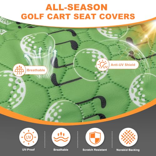 Golf Cart Seat Covers with 4 Front Pockets & Nonskid Bottom - Green Golf Ball