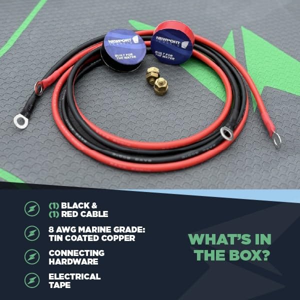 Newport 10ft Trolling Motor Battery Cable Extension Kit – 8AWG Marine Wire, Connectors & Heat Shrink