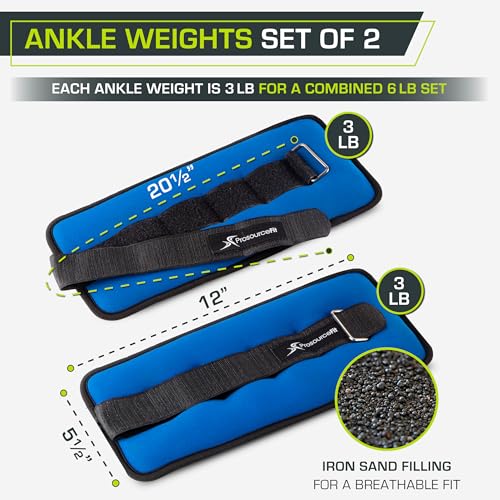 ProsourceFit Blue Ankle/Wrist & Leg Weights Set 6 lbs Adjustable for Men & Women