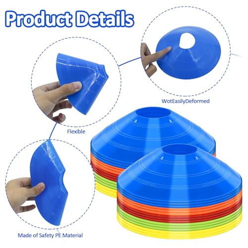 Agility Training Cones - 15 Pack Multi-Color with Carry Bag