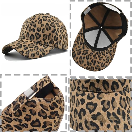 Medium Dark Khaki Leopard Print Adjustable Trucker Hat for Men Women Sun Protection