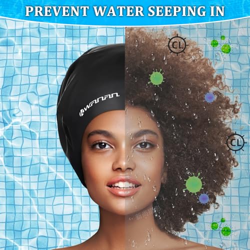 Extra Large Silicone Swim Cap for Long Hair - Black / X-Large